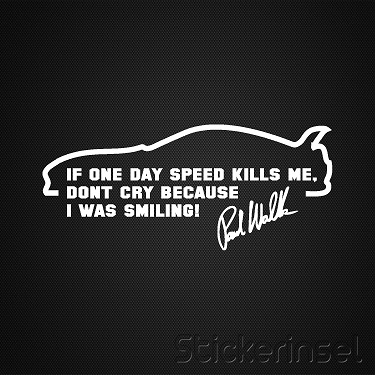 SUIFENG Autoaufkleber Paul Walker - Vinyl Aufkleber 14,3x3,9cm Schwarz